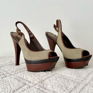 Vince Camuto Leather and Tweed Slingback Sandals